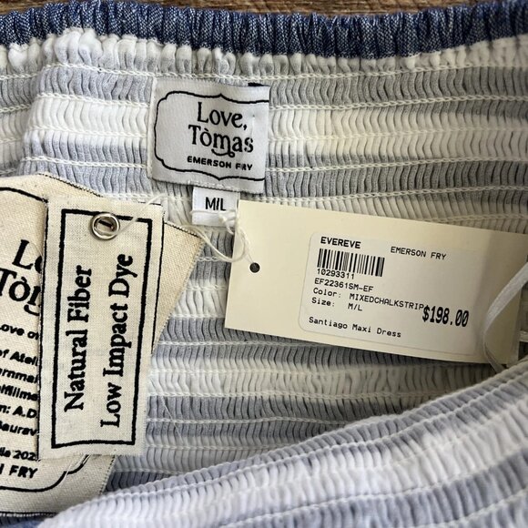 NWOT Emerson Fry Love, Tomas Santiago Maxi Dress Sz Medium L Blue Striped Boho - Picture 10 of 10